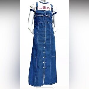 Tommy Jeans Denim Overall Dress Women’s M Button Front Midi Y2K Preppy Pockets